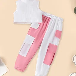 INCLUD Girls High Neck Sleeveless Top With Colourblocked Cargo Trouser-image-51