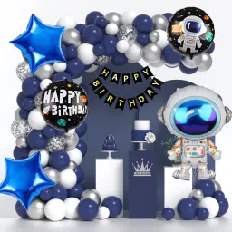 Astronaut Birthday Decoration Kit with Navy Silver Balloon Arch & Black Banner-28