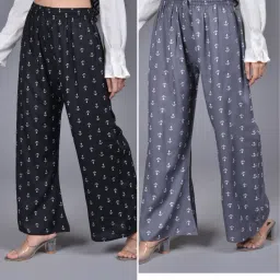 Pack of 2 Women Relaxed Black, Grey Viscose Rayon Trousers-21
