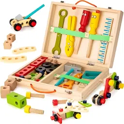 Wooden 36-Piece Premium Simulation Tool Box Kit | Pretend Play Tool Set for Kids-image-9