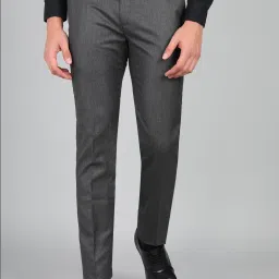 Men Slim Fit Grey Polyester Trousers-image-40