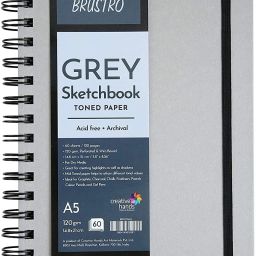 brustro Toned Paper - Grey Sketchbook, Wiro Bound, Size A5 120GSM (60 Sheets) 120 Pages Sketch Pad image 3