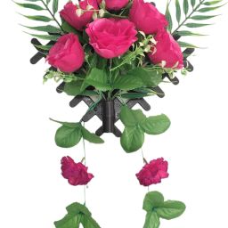 Wall Hanging Flower Bunch With Vase Pink Rose Artificial Flowerwith Pot-0