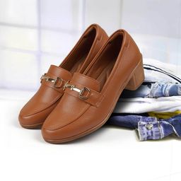 mochi Women's Tan Slip On closure Formal - Slip On with Block Heel Casuals For Women-picture-22