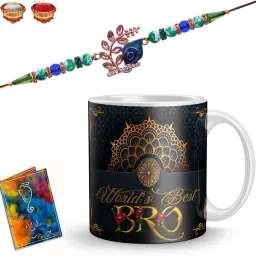 Bracelet E-R-118-TB Gold Finish Chawal Roli Pack, Rakhi, Greeting Card, Mug Set-image-45