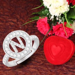 Heart ring for girl love girlfriend lovers couple valentine N alphabet propose Brass, Copper, Crystal, Stone, Alloy, Metal Cubic Zirconia, Diamond, Zircon, Crystal Platinum, Rhodium, Silver Plated Ring Set-image-40