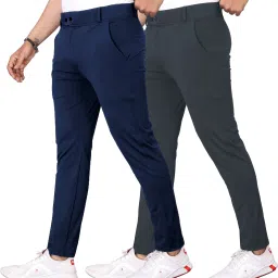 Pack of 2 Men Regular Fit Multicolor Lycra Blend Trousers-image-36