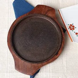 Cast Iron Sizzler Tray Brownie Plate with Wooden Base 7Inches (Sheesham) Sizzler Tray-47