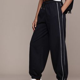 roadster Women Solid, Striped Black Track Pants-picture-5