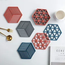 Silicone Trivet Mats Hot Pads Heat Resistant Bowl Mats Dish Mats Drink Coasters Non-Slip Pot Holders for Home Kitchen Dining Table Decoration (6 Pcs, Triangle Random) Polish Trivet-17