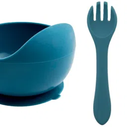 Baby Feeding Bowl , Spoon & Fork Set with Suction Base Made of 100% BPA Free - Silicone-25