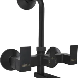 ENICET Black Wall Mixer for Bathroom | 2-in-1 Wall Mixer Tap with L-Bend | SS-304 Brass | Matte Black Finish | Hot & Cold Water Faucet --3