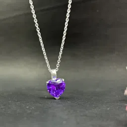 925 Real Silver Chain with Blue Cubic Zirconia Heart Shape Pendant Necklace Cubic Zirconia Sterling Silver Chain-image-40