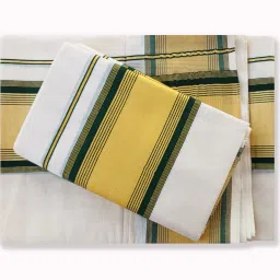 Chithra Fabrics CF 4201 Kerala Traditional Double Set 3.80/2.80m Dark Green Solid Men Dhoti-image-94