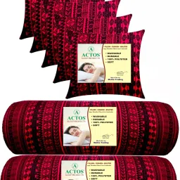 Combo Set of 5 Cushion And 2 Bolster Microfibre Geometric Bolster Pack of 7-4