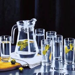 Round 1.4 Litre, 6 Round Glass Set 240 ml Jug Glass Set-image-24