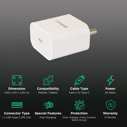 Croma 20W Type C Fast Charger (Type c to type c cable included) Apple compatible, white) image 2