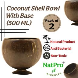Wooden Serving Bowl Coconut shell 500 ML bowl with base | 2 Pcs | for Snacks/Salad/Soup/Gravy etc-image-93