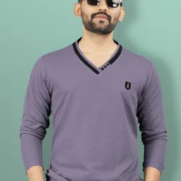 vebnor Men Self Design V Neck Polyester Grey T-Shirt-picture-33