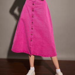 Women Washed A-line Pink Skirt-image-16