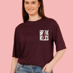kasendra Women Printed Round Neck Polycotton Maroon T-Shirt-picture-42