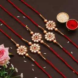 Designer RAKHI224@80 Gold Finish Artificial Flower Set-image-44