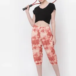 Tie-Dye Stretchable Capri 3/4th Shorts Women Orange Capri-image-58