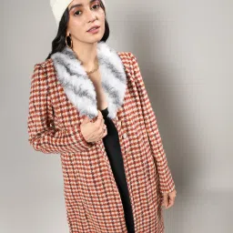 Polyester Checkered Coat For Women-image-31