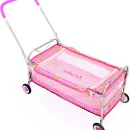 smiley bell NEW STAINLESS STEEL SWING CRADLE WITH MOSQUITO NET AND WHEELS Cot image 3