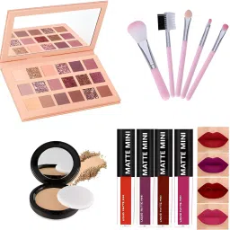 18 MULTICOLOR MAKEUP KIT WITH 5PC. BRUSH SET, COMPACT POWDER AND MINI LIPSTICK-4