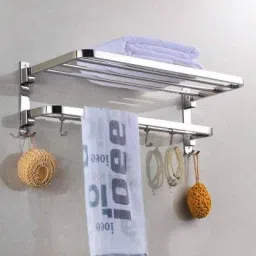 New Look Stainless Steel 304 Grade Dual Folding Towel Rack for Bathroom/Towel Stand/Bathroom Accessories (24 Inch-Chrome) Silver Towel Holder-image-57