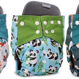 Reusable Baby Cloth Diapers Combo pack of 3, White & Blue-27