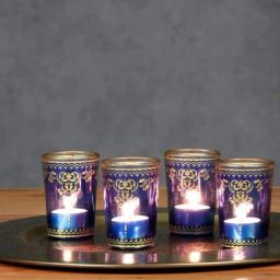 jm international (Pack of 6) Blue Moroccan Tea Glasses Set of 6 (120 ML)JM-7002 Glass Set Water/Juice Glass image 2