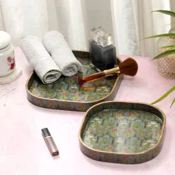 Set of 2 Jharoka Design Serving Tray for Festive Gifts 9x9 & 8x8 Inches Tray-26