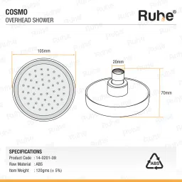ruhe ABS 4 X 4 Inches Cosmo Overhead Shower (Chrome Finish) Fixed Mount image 4