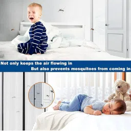 shiv kraft Polyester Kids Washable Mosquito Door Net With Magnet Screen Curtain For All Doors,Self-Closing Quick Mosquito Net image 5