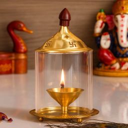 Brass & Glass Akhand Deep Brass, Glass Table Diya Brass, Glass Table Diya-image-86