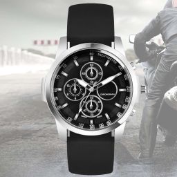 Wristwatch with black dial, silicon strap, and polished silver case Analog Watch - For Men Casual black analog watch with a silicon strap-image-90