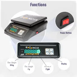 NIVAYO Balancia 30kg Double Display High Quality Weight Machine (New Model) For Kitchen/Shop With Power Adapter & 4V Re-Chargeable Battery Weighing Scale (Black) (Platform Size- 170 x 210mm, Dual Display, On Off Memory Function,grocery,kata,taraju,shop,computer electronic vajan kata , tarazu , jewellery , sabzi ,4V Re-Chargeable Battery) # Made in India Quality Assurance Weighing Scale (Black) RT-77, Weighing Scale (Black) Weighing Scale image 3