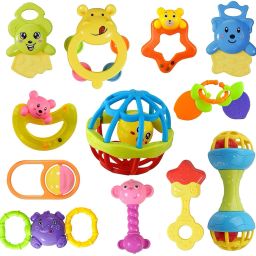 Colorful Non Toxic BPA Free 9 Rattles and 3 Teethers Toys Set for Babies ,Infants Rattle-picture-17