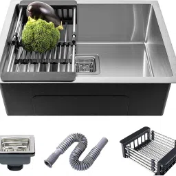 KITCHEN SINK HEAVY-DUTY PREMIUM QUALITY CHROME MATT FINISH (24"×18"×10") SILVER 304 Grade Handmade Nano Technology Single Bowl Stainless Steel Luxury Vessel Sink-image-59