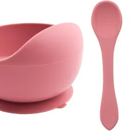 Baby Feeding Bowl , Spoon & Fork Set with Suction Base Made of 100% BPA Free- silicone-3