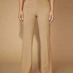 Women Straight Fit Beige Cotton Blend Trousers-image-73
