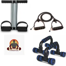 WORKOUT SET OF DOUBLE SPRING TUMMY TRIMMER WITH PUSH UP STAND AND ADJUSTABLE SINGLE TONING TUBE Fitness Accessory Kit Kit-image-78