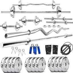 10 kg Steel Plates (2.5KGX4Pc) 3FT Curl & 3FT Straight With Accessories Home Gym Combo-9