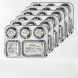 stainless steel heavy duty laser print bhojan thali 5x1 Pack of -6 Dinner Plate-image-11