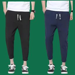 Pack of 2 Men Solid Black, Blue Track Pants-image-11