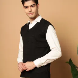 Men Self Design V Neck Multicolor Sweater-image-98