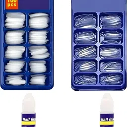 100 pc White Nail, 100 pc Transparent and 2 Glue Artificial White Nail-image-15
