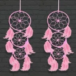 Pack Of 2 Pink Wall Hanging Wool Dream Catcher-image-1